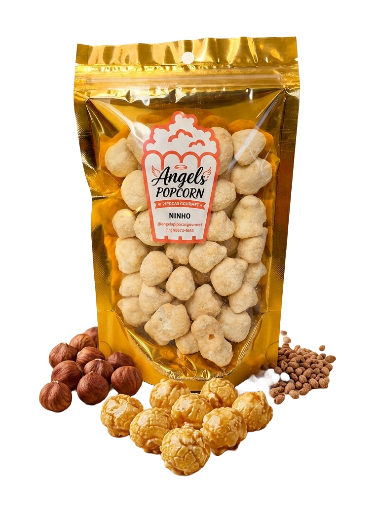 Embalagem dourada de pipoca gourmet sabor Ninho