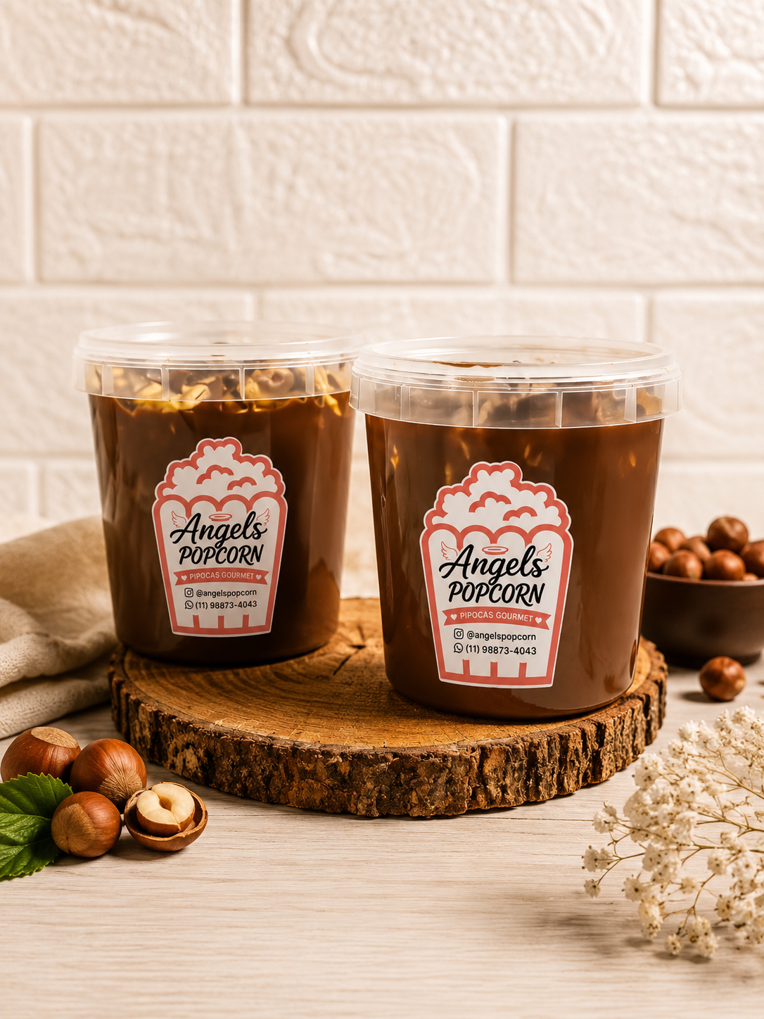 Potes recheados com chocolate e avelã da Angels Popcorn